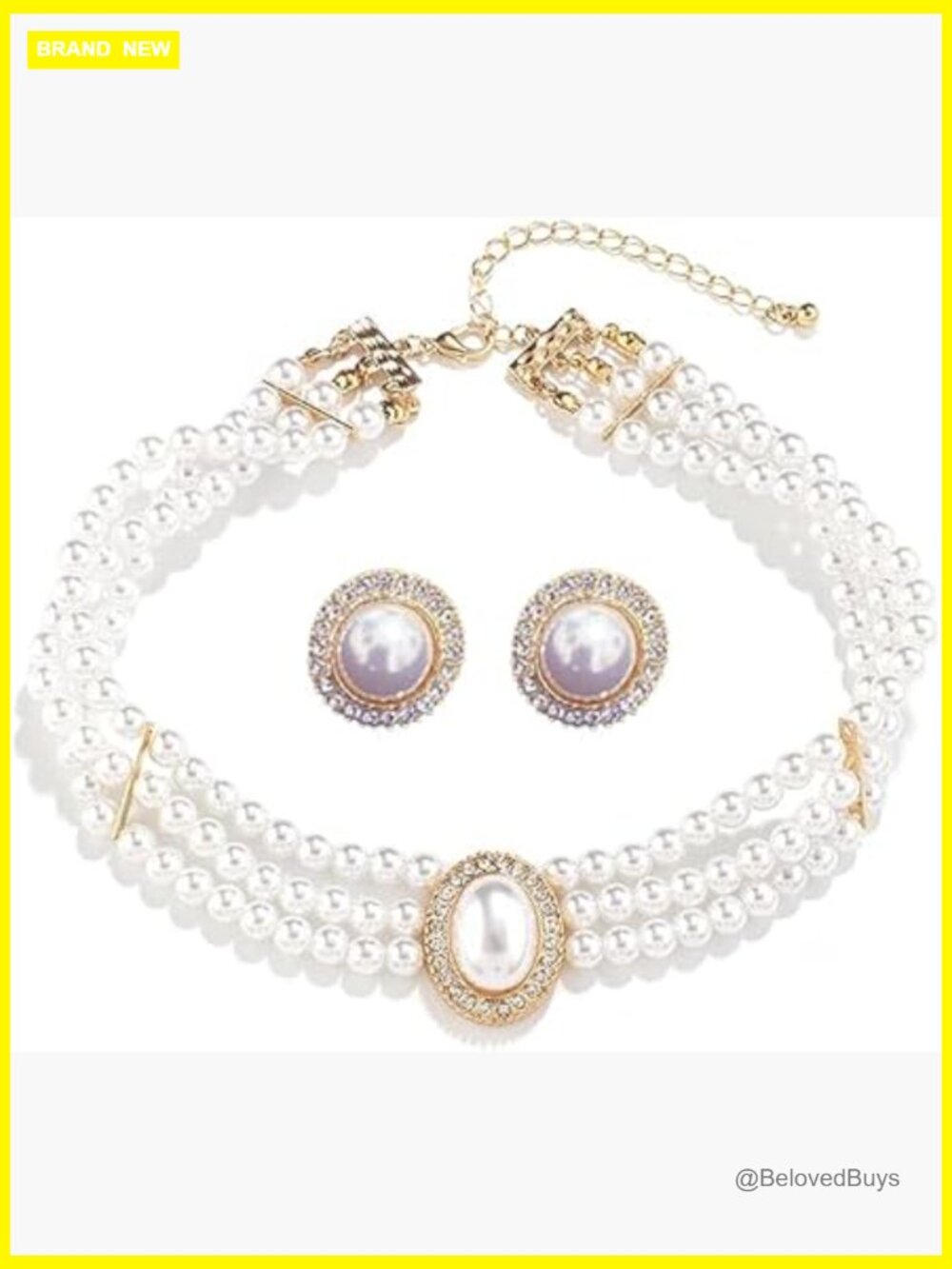 Cultured Pearl Layered Necklace with CZ Crystal Earrings Set Adjustable Choker